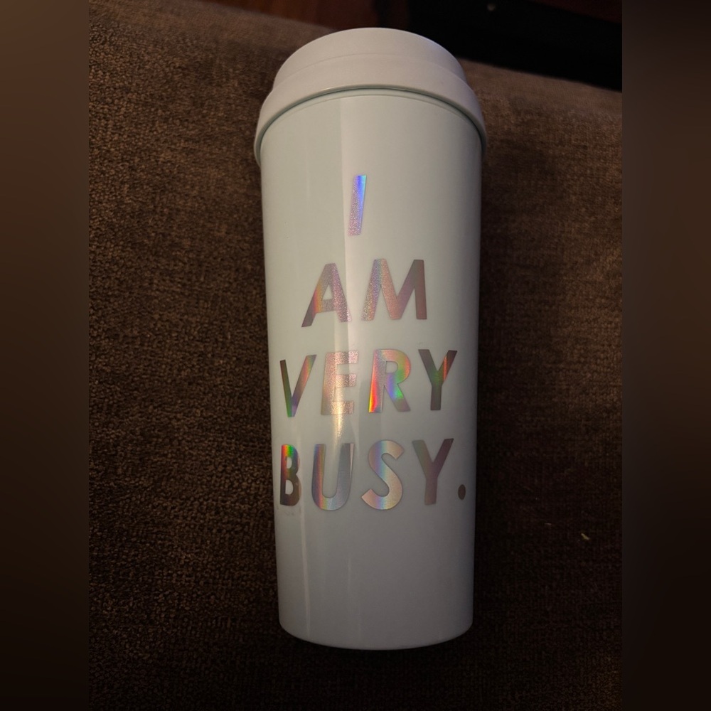 ban.do "I Am Very Busy" Hot Stuff Thermal Mug, Light Blue Holographic 16 oz